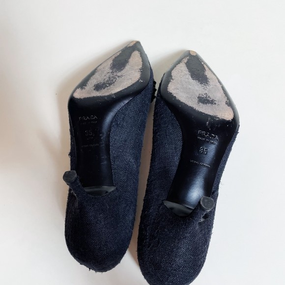 Prada Black Tweed Beaded Buckle Kitten Heels Size 35 - Picture 10 of 10